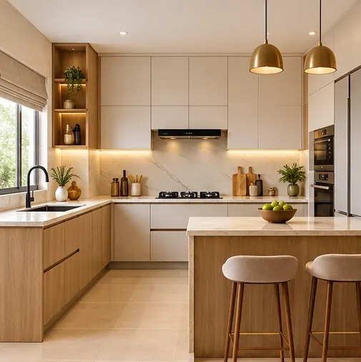 Bright ivory modular kitchen