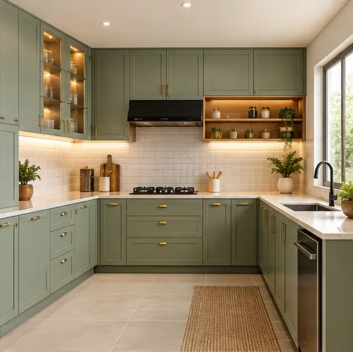 Sage green modular kitchen