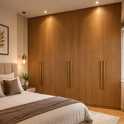 Ribbed wood wardrobe interior